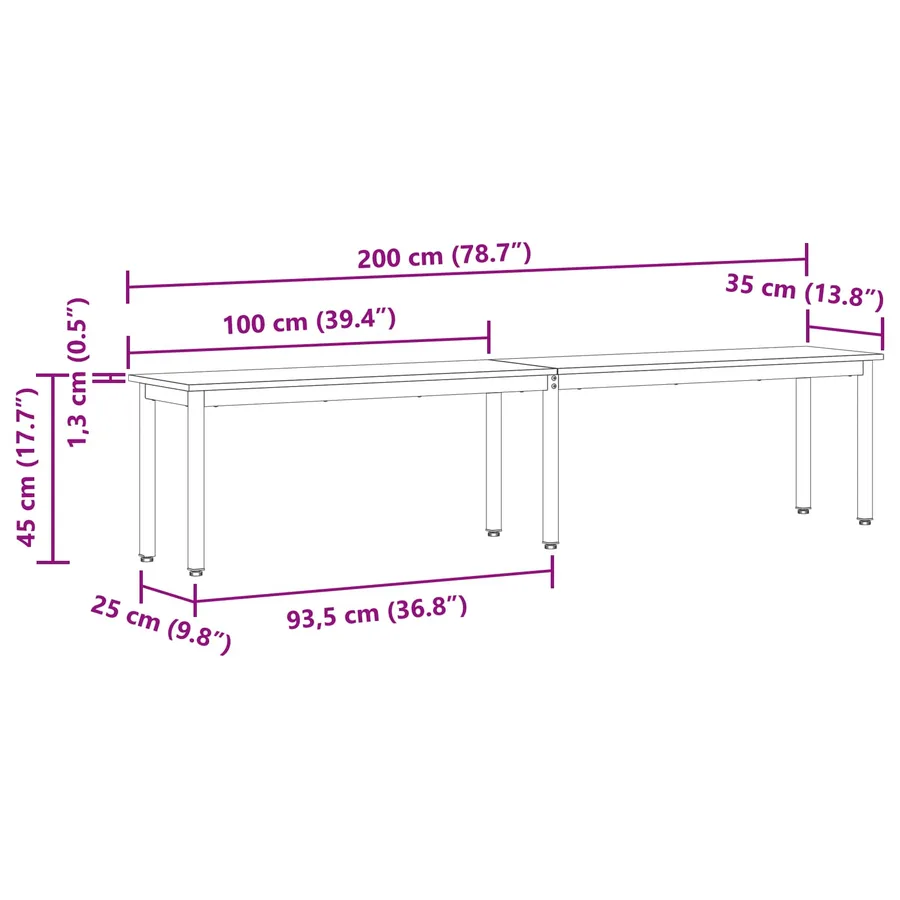 banc Gris Sonoma 200 x 35 x 45 cm Bois d'ingénierie - 8