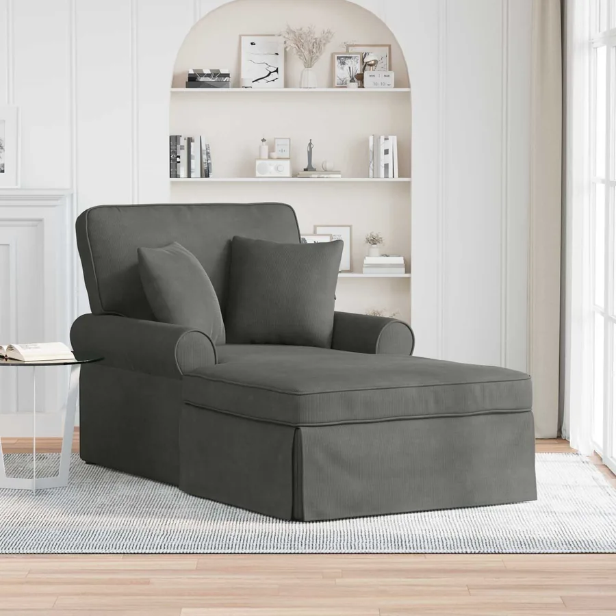Chaise lounge avec jupe avec coussin 3 pcs Gris foncé