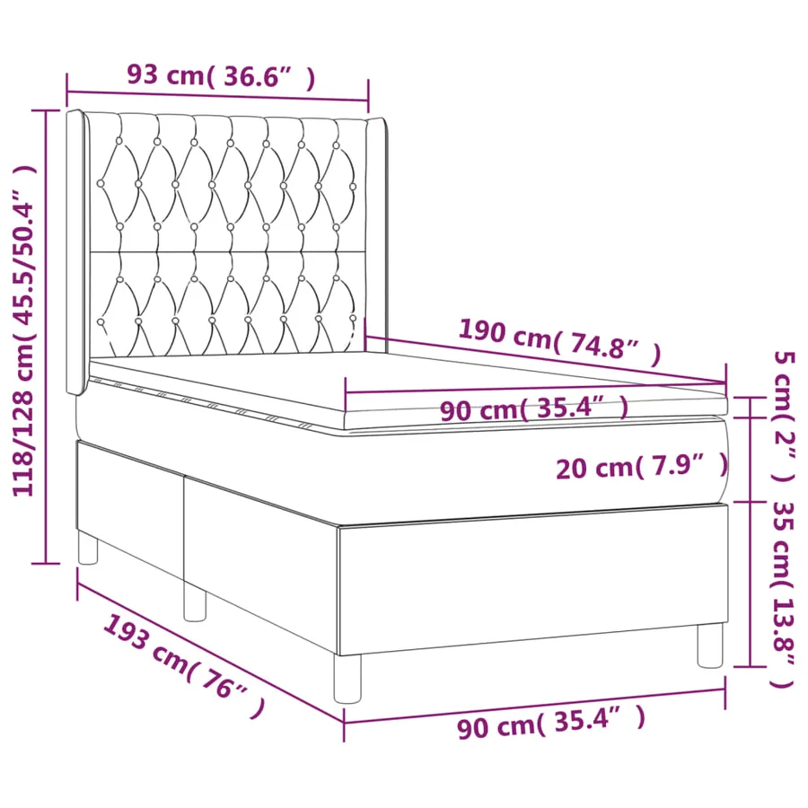 Sommier à lattes de lit avec matelas Bleu 90x190 cm Tissu - 7