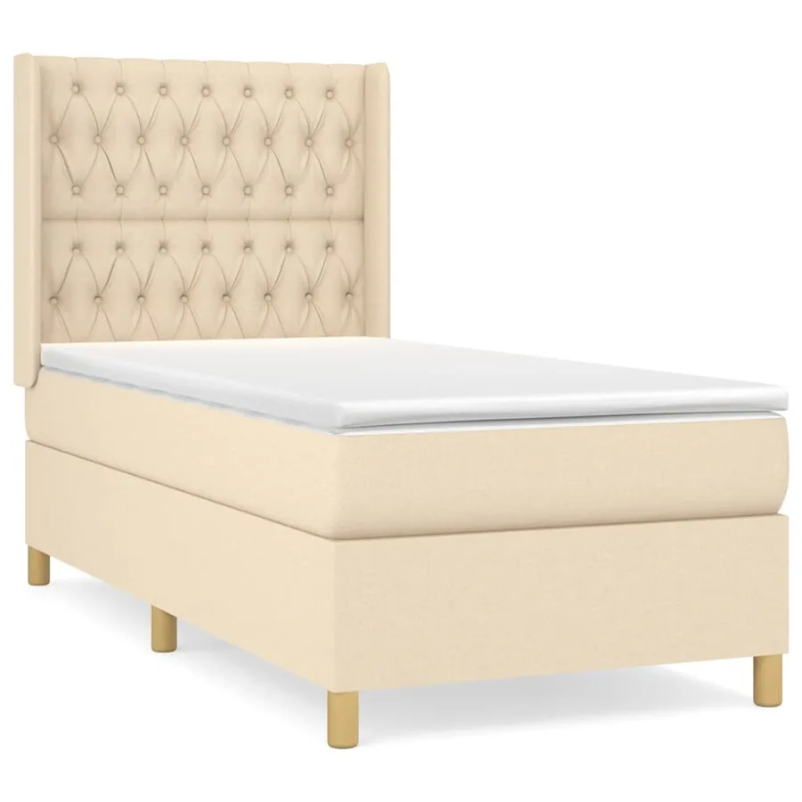 Sommier à lattes de lit avec matelas Crème 90x200 cm Tissu - 2