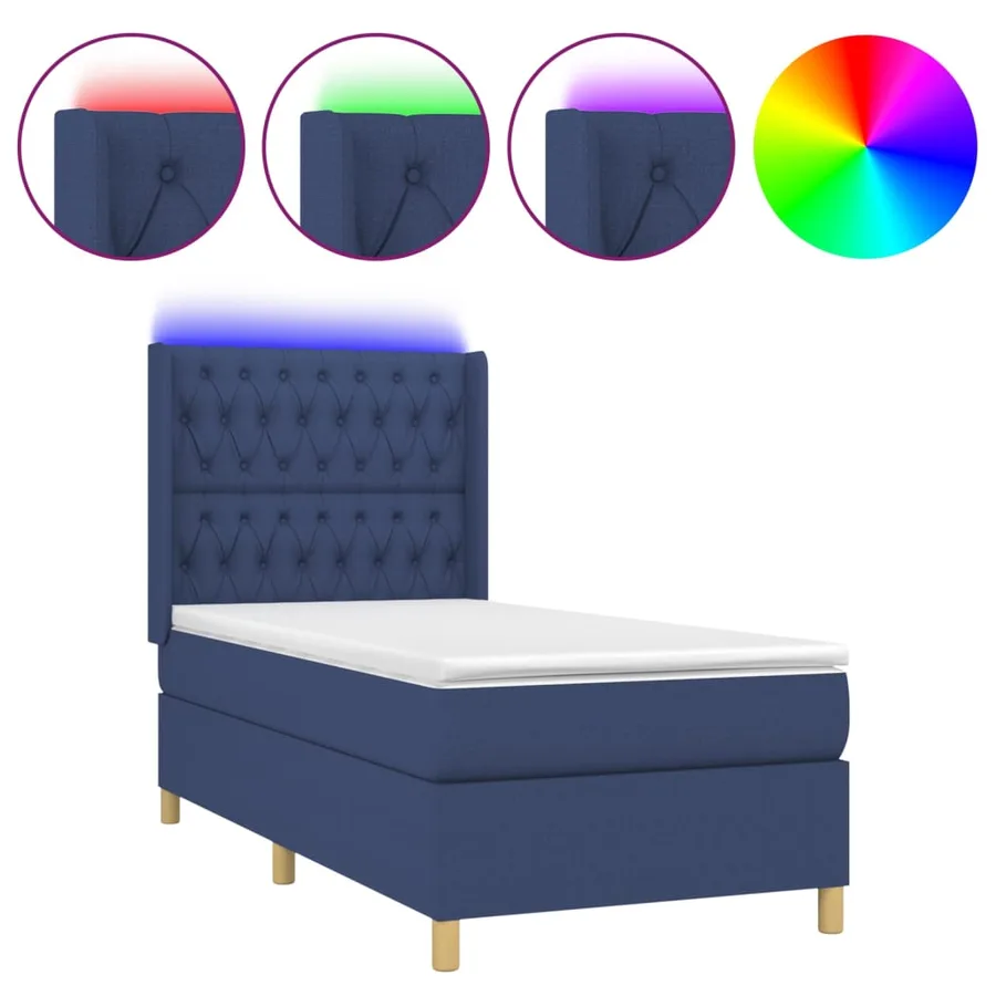 Sommier à lattes de lit matelas et LED Bleu 90x190 cm Tissu - 2