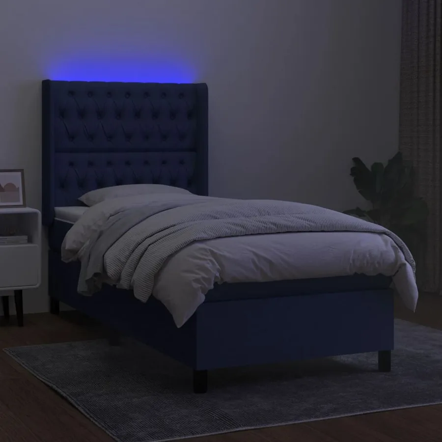 Sommier à lattes de lit matelas et LED Bleu 90x190 cm Tissu - 3