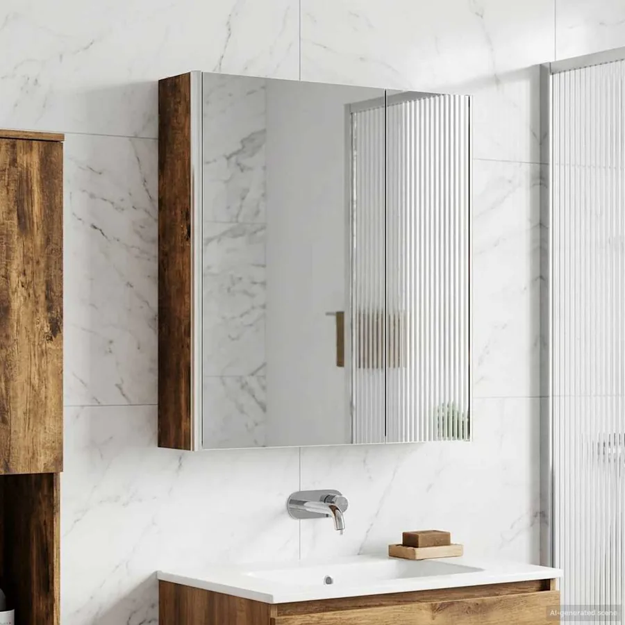 Armoire Miroir de Salle de Bain Chêne fumé 63,5 x 15,5 x 70 cm