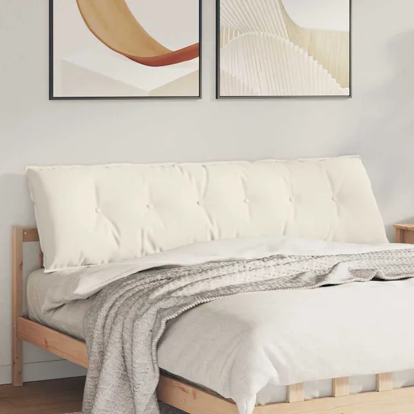 Coussin de Dos Crème 180 x 50 cm Tissu en velours côtelé