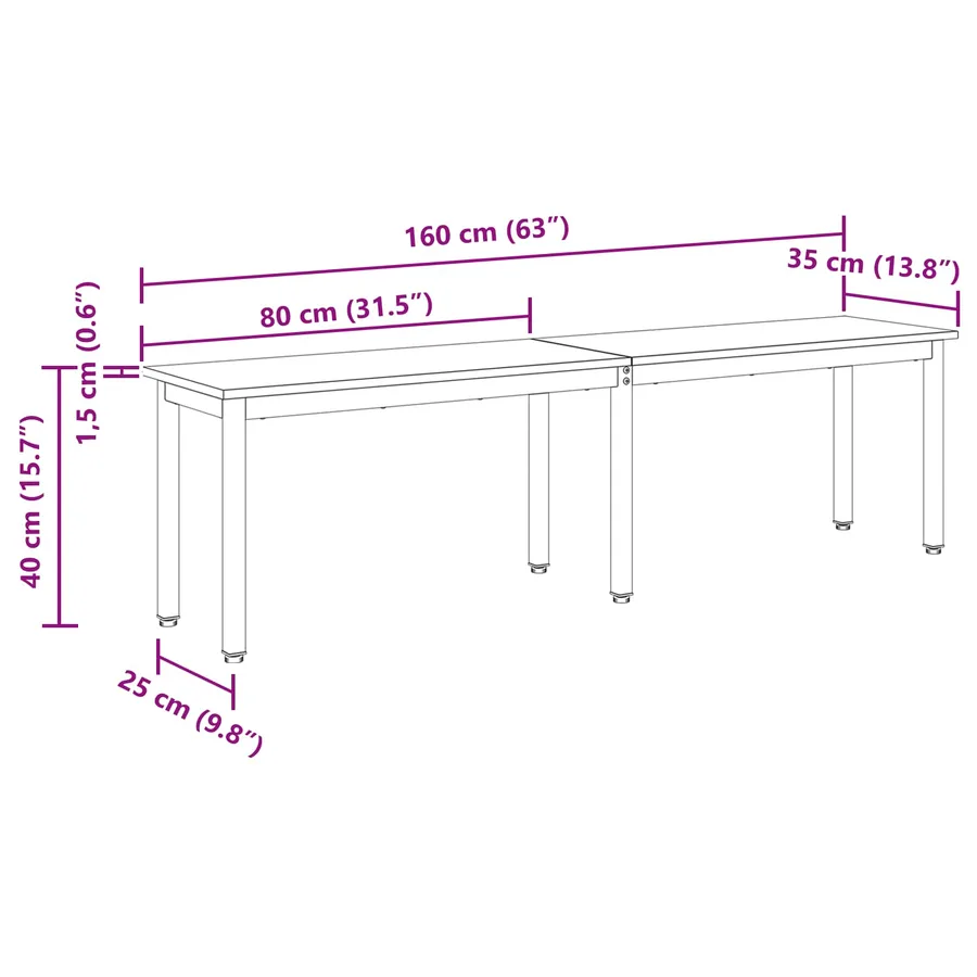 banc Gris Sonoma 160 x 35 x 45 cm Bois d'ingénierie - 10