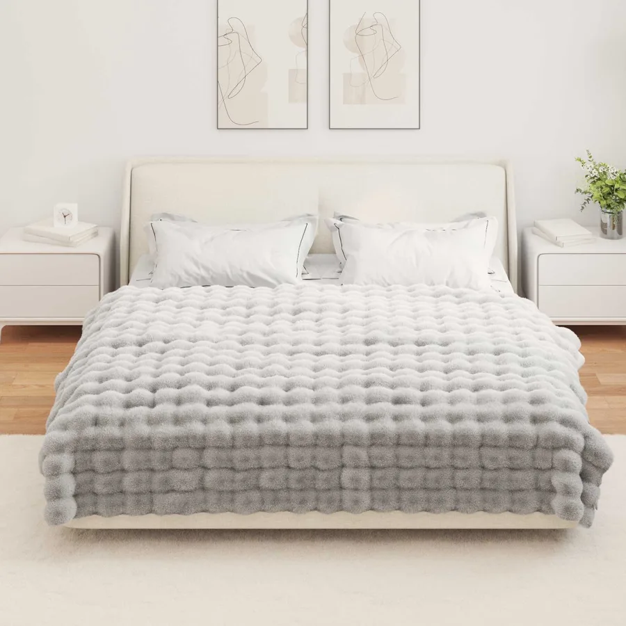 Couverture antidérapante en fausse de lapin Olite Gris - 4