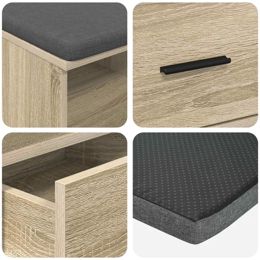 Banc d'entrée avec coussin Chêne Sonoma 80 x 38 x 46 cm - 9