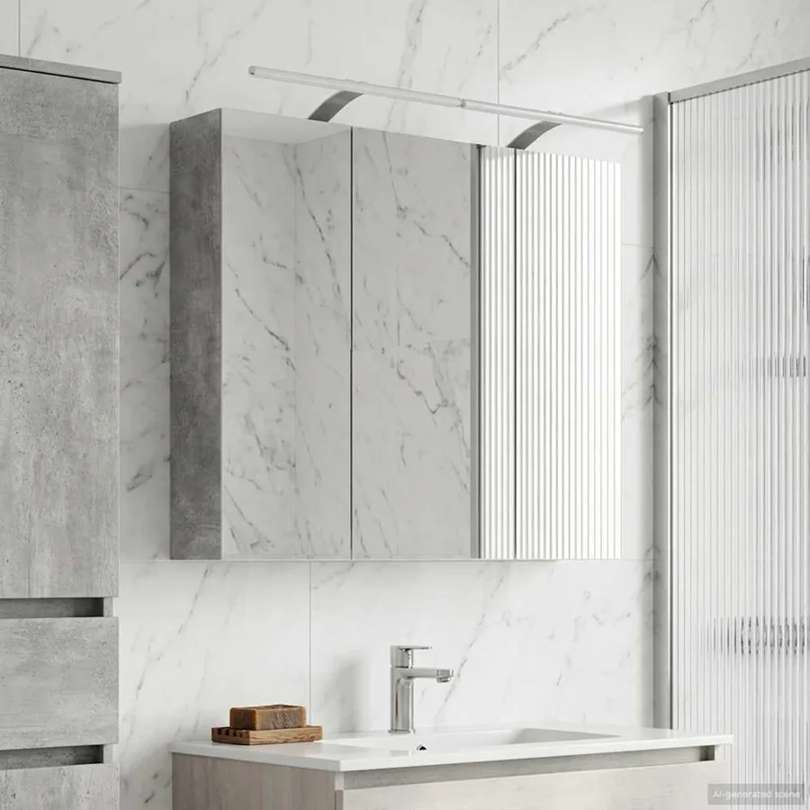 Armoire Miroir de Salle de Bain Gris béton 100 x 14,5 x 70 cm - 4
