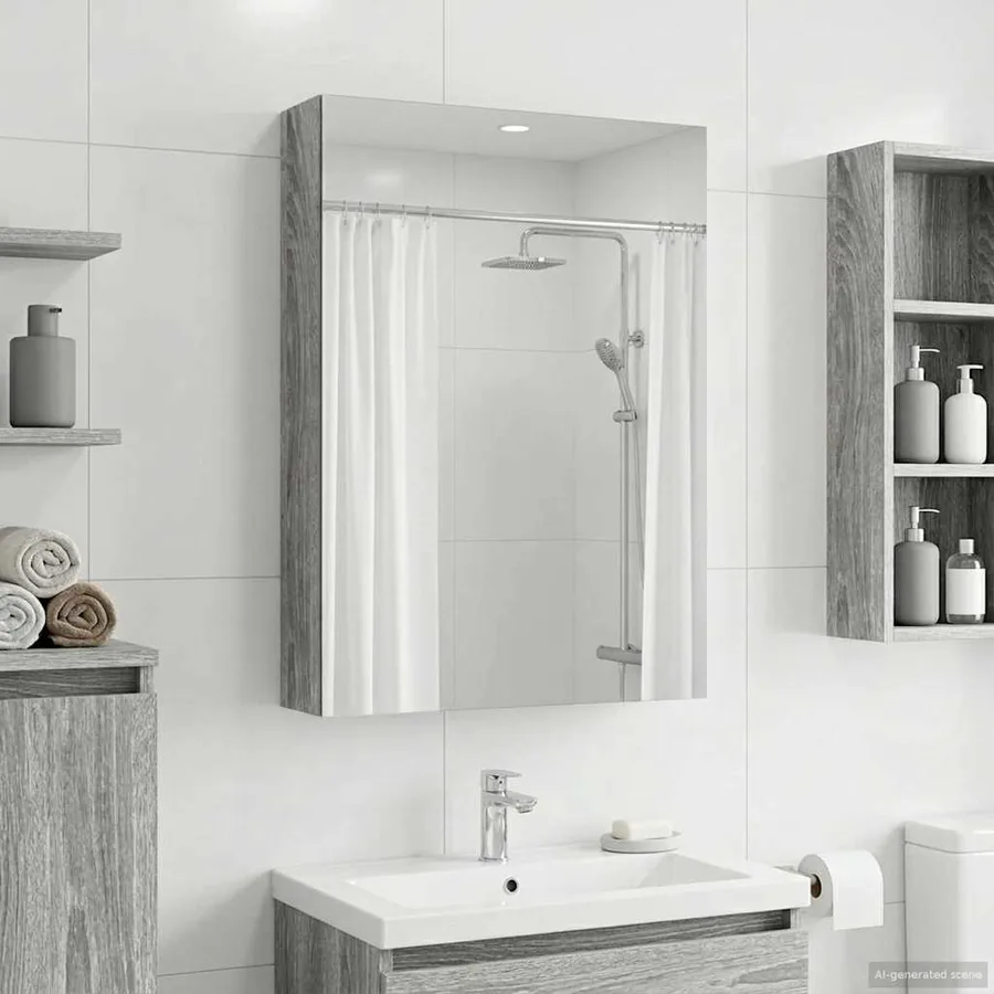 Armoire Miroir de Salle de Bain Gris Sonoma 40 x 10,5 x 60,5 cm - 4