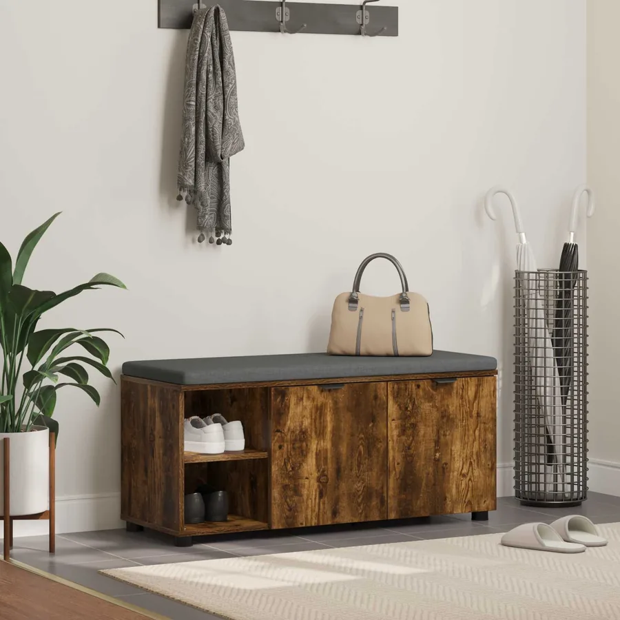 Banc d'entrée avec coussin Chêne Fumé 100 x 38 x 46 cm