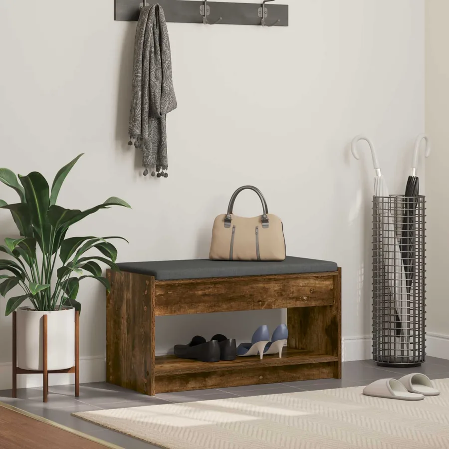 Banc d'entrée avec coussin Chêne Fumé 83 x 38 x 45 cm