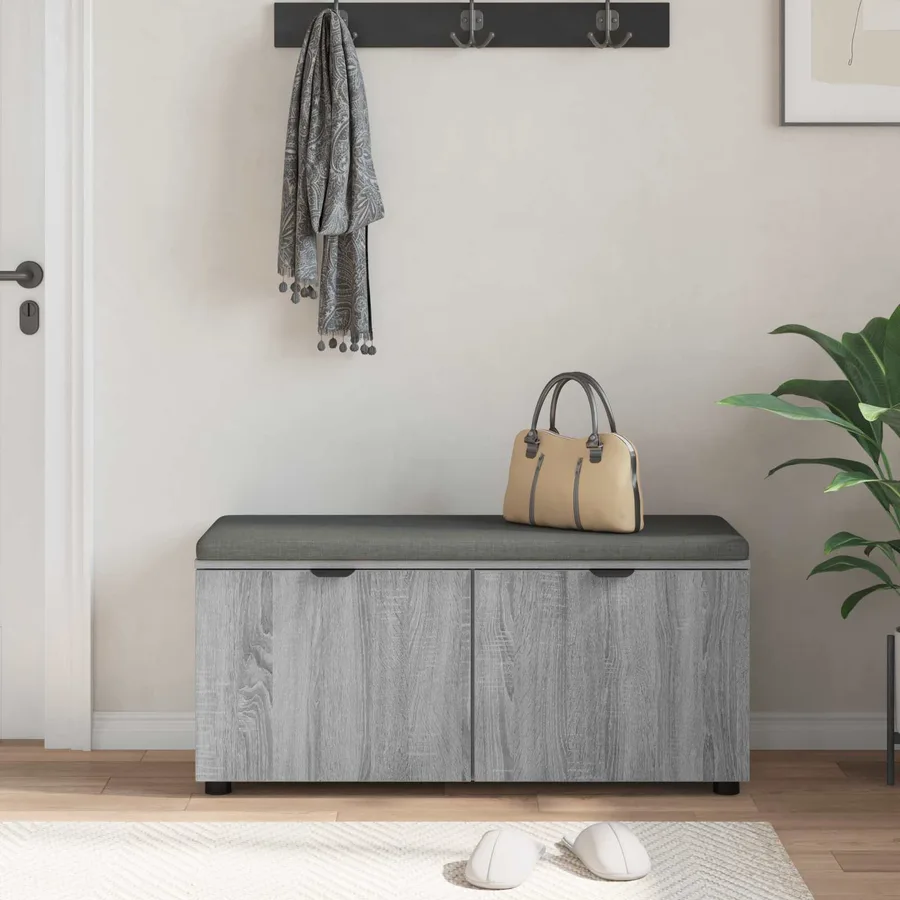 Banc d'entrée avec coussin Gris Sonoma 100 x 38 x 46 cm - 4