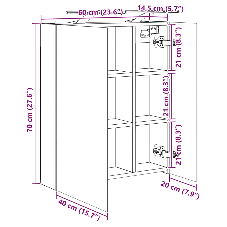 Armoire Miroir de Salle de Bain Blanc 60 x 14,5 x 70 cm - 13