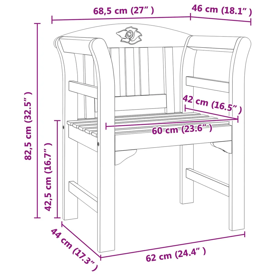 Banc rose Naturel 68,5 x 46 x 82,5 cm Bois d'Acacia Massif - 9