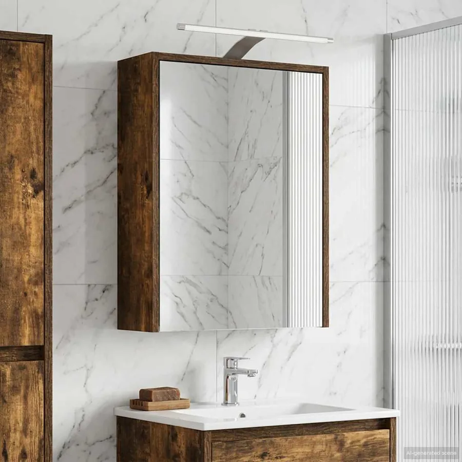 Armoire Miroir de Salle de Bain Chêne fumé 43 x 16 x 62.5 cm