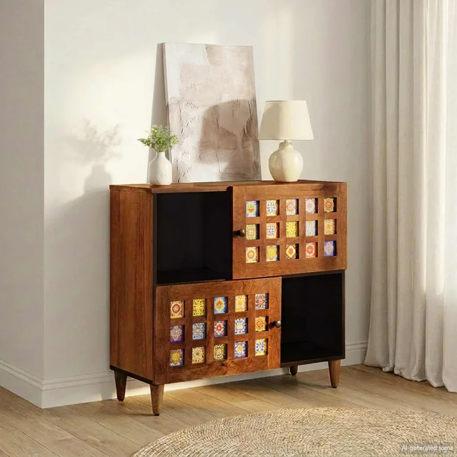 Buffet avec porte Noyer 80 x 33 x 75 cm Bois de mangue massif