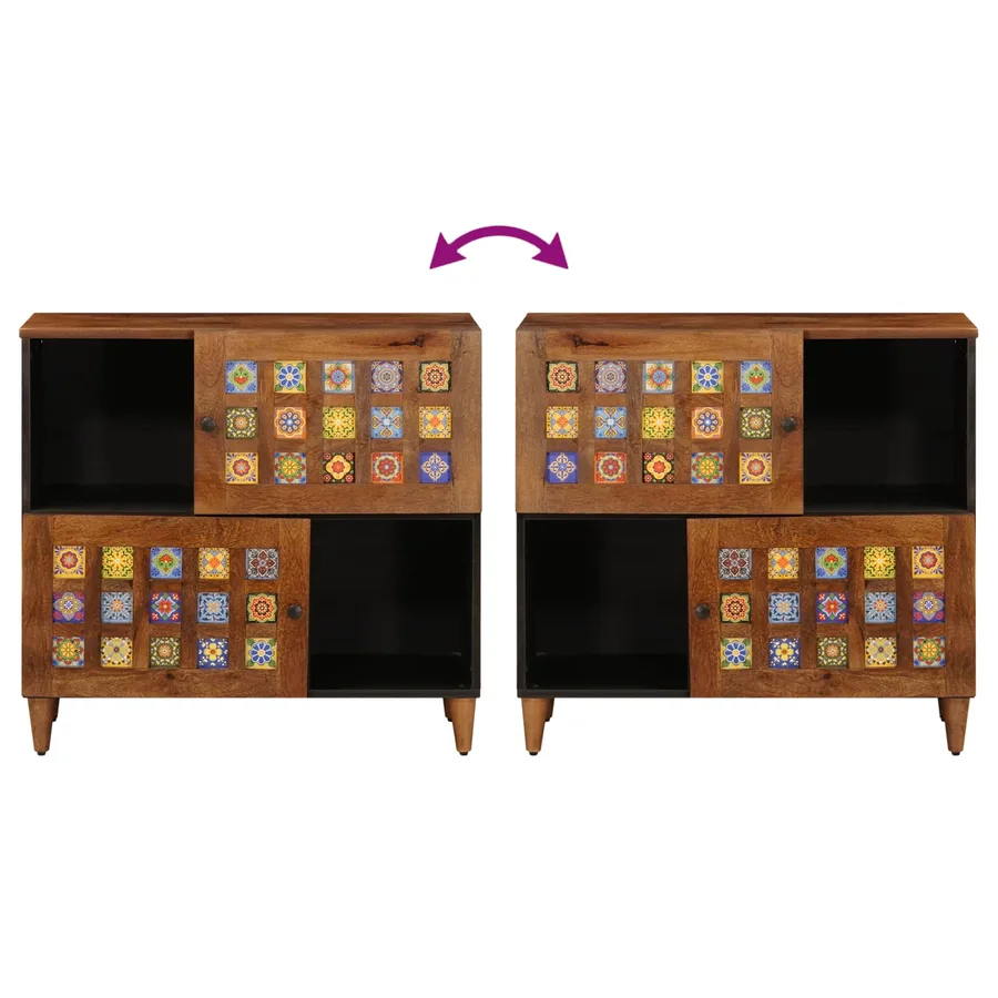 Buffet avec porte Noyer 80 x 33 x 75 cm Bois de mangue massif - 11