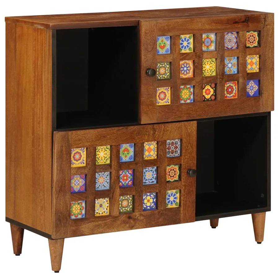 Buffet avec porte Noyer 80 x 33 x 75 cm Bois de mangue massif - 2