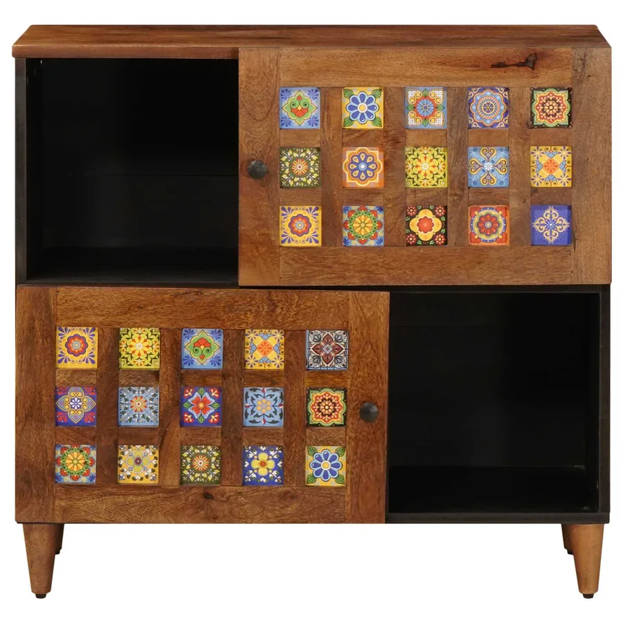 Buffet avec porte Noyer 80 x 33 x 75 cm Bois de mangue massif - 4
