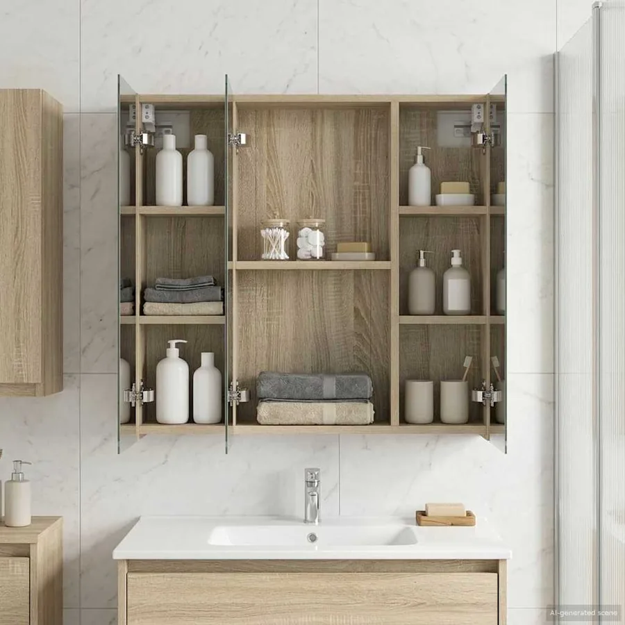 Armoire Miroir de Salle de Bain Chêne Sonoma 70 x 14,5 x 70 cm