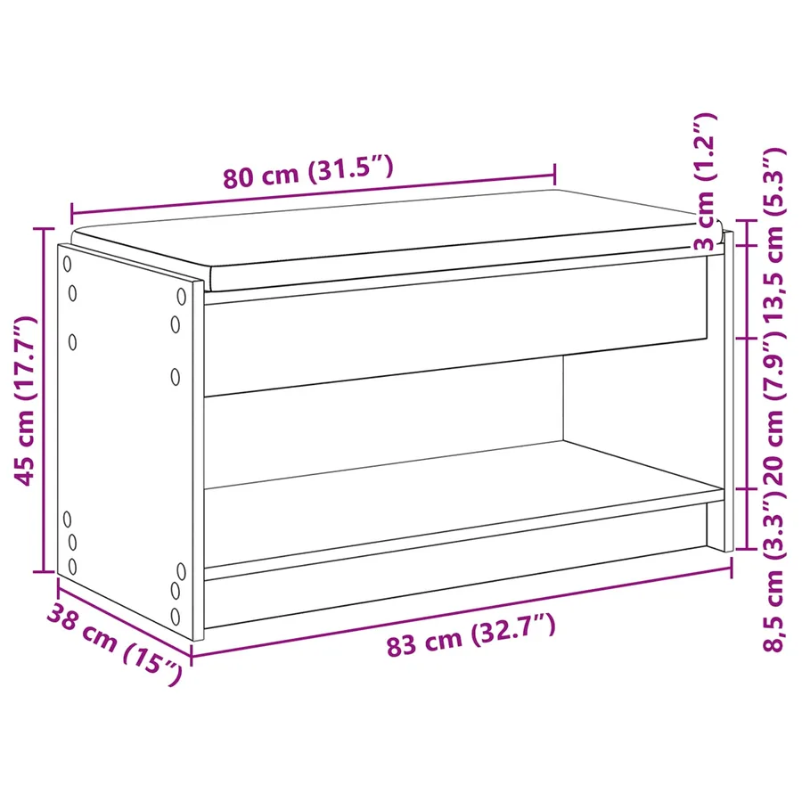 Banc d'entrée avec coussin Chêne Noir 83 x 38 x 45 cm - 11