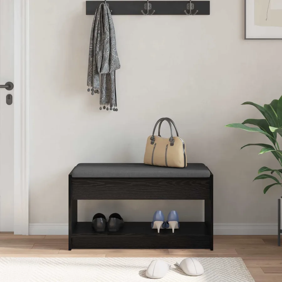 Banc d'entrée avec coussin Chêne Noir 83 x 38 x 45 cm - 4