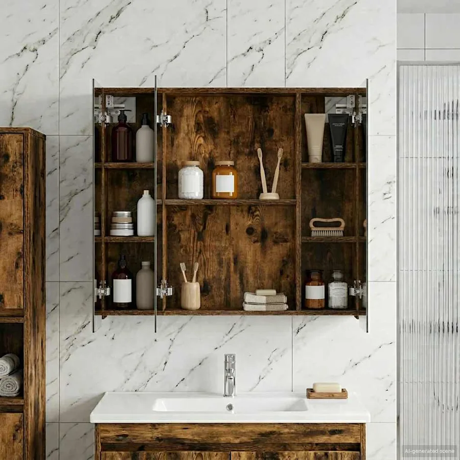 Armoire Miroir de Salle de Bain Chêne fumé 80 x 14.5 x 70 cm - 4