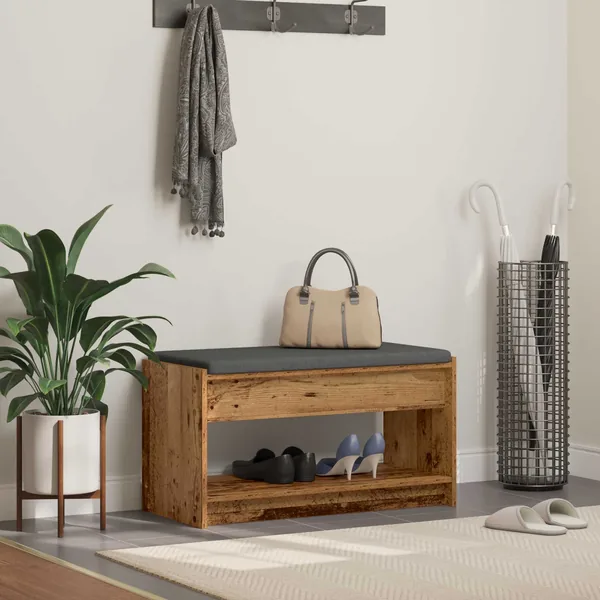 Banc d'entrée avec coussin Bois ancien 83 x 38 x 45 cm