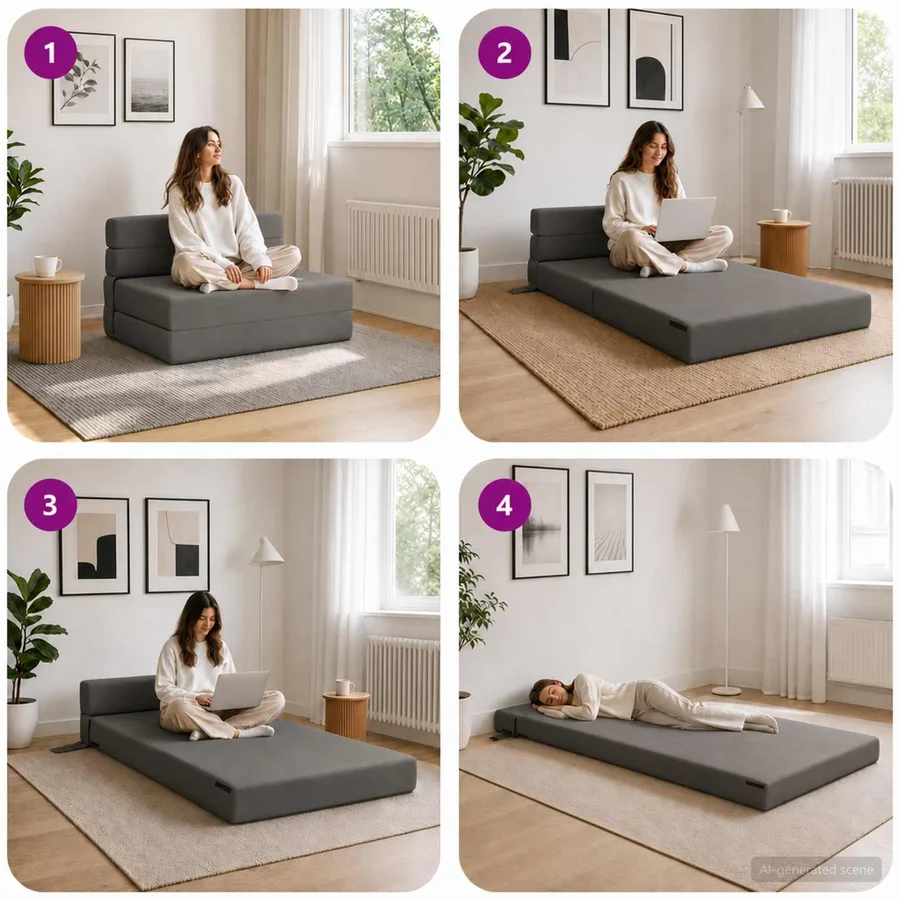 Canapé-lit pliable Gris foncé 70 x 72 x 60 cm Tissu - 7