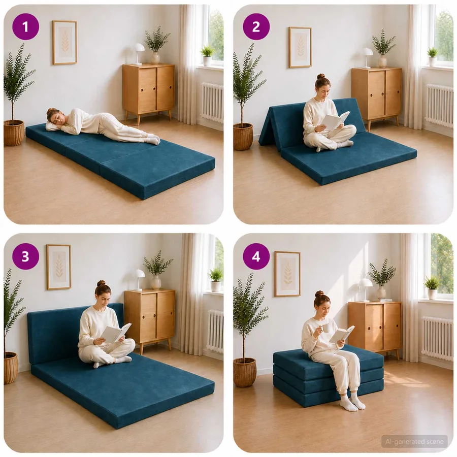 Canapé-lit pliable 90 x 67 x 45 cm Bleu - 9