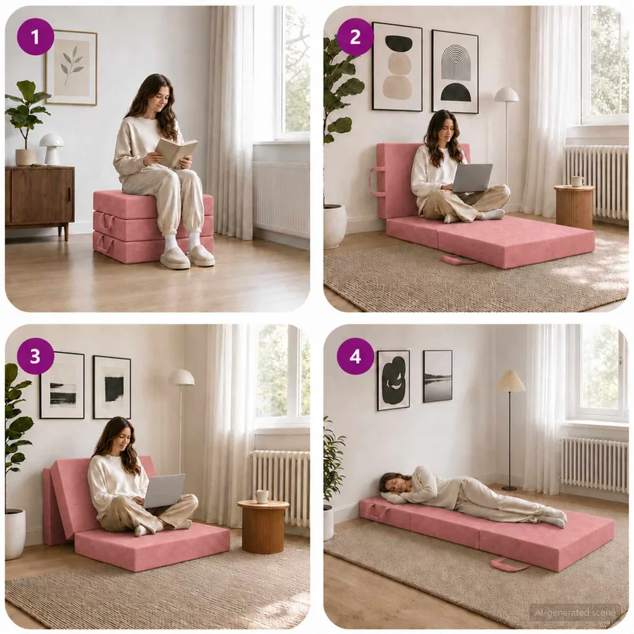 Canapé-lit pliable 75 x 63 x 45 cm Rose - 9