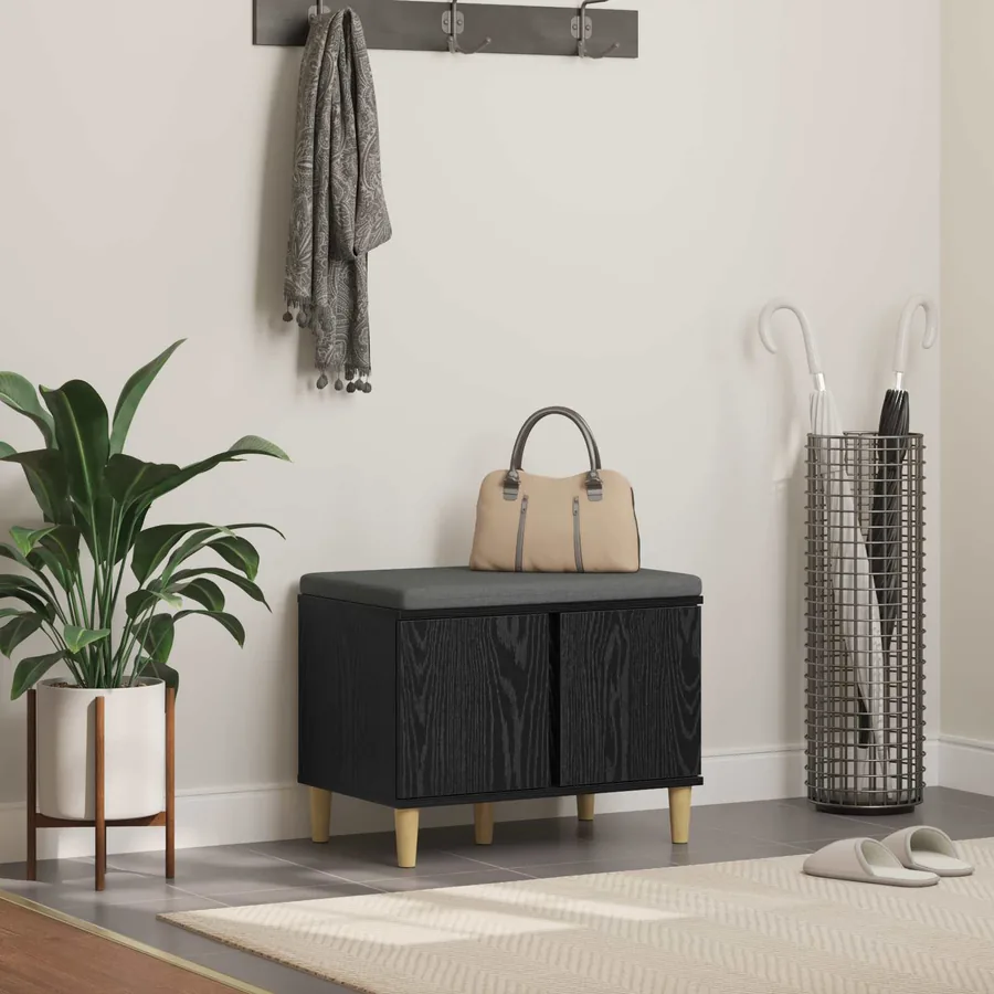 Banc d'entrée avec coussin Chêne Noir 60 x 38 x 46 cm