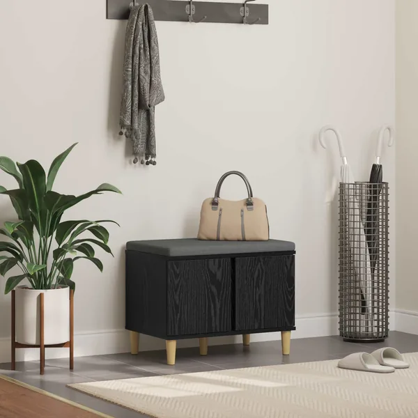 Banc d'entrée avec coussin Chêne Noir 60 x 38 x 46 cm