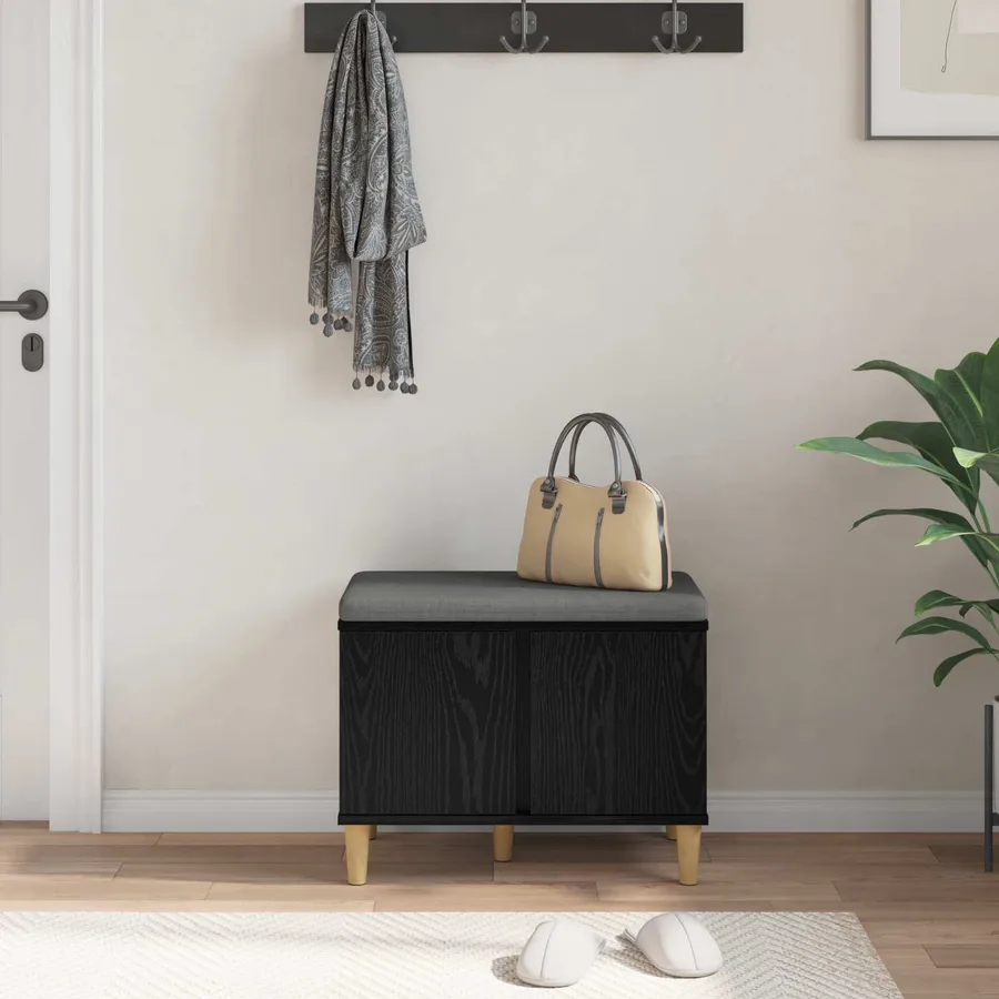 Banc d'entrée avec coussin Chêne Noir 60 x 38 x 46 cm - 4