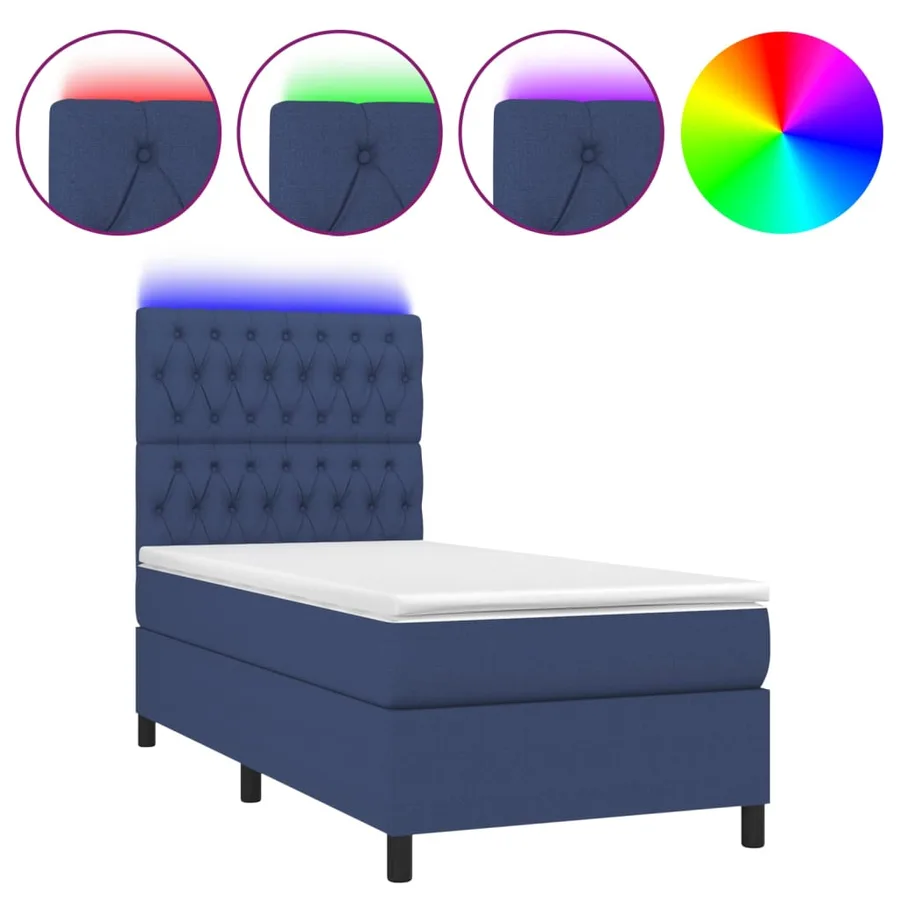 Sommier à lattes de lit avec matelas et LED Bleu 90x190cm Tissu - 2