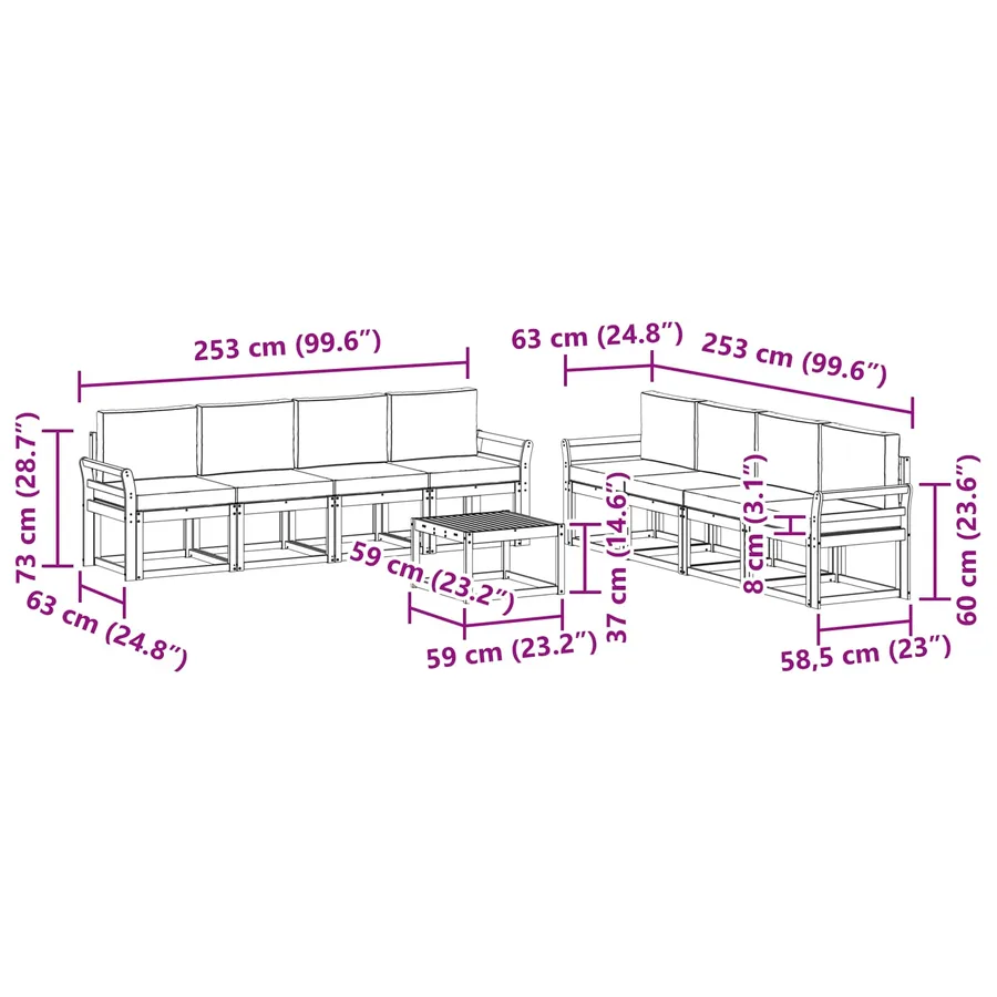 Ensemble de canapés d'extérieur 9 pcs Naturel et Beige - 10