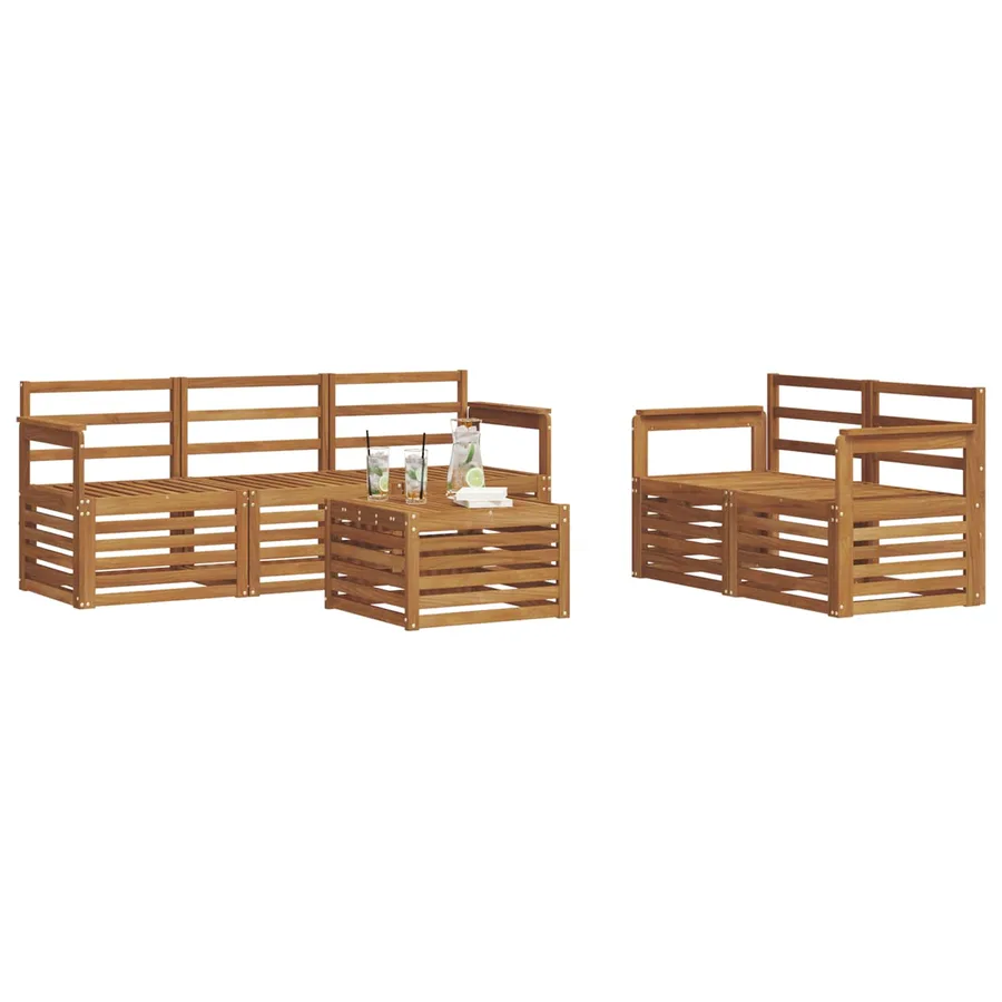 Ensembles de canapés 6 pcs Naturel Bois d'Acacia Massif - 3