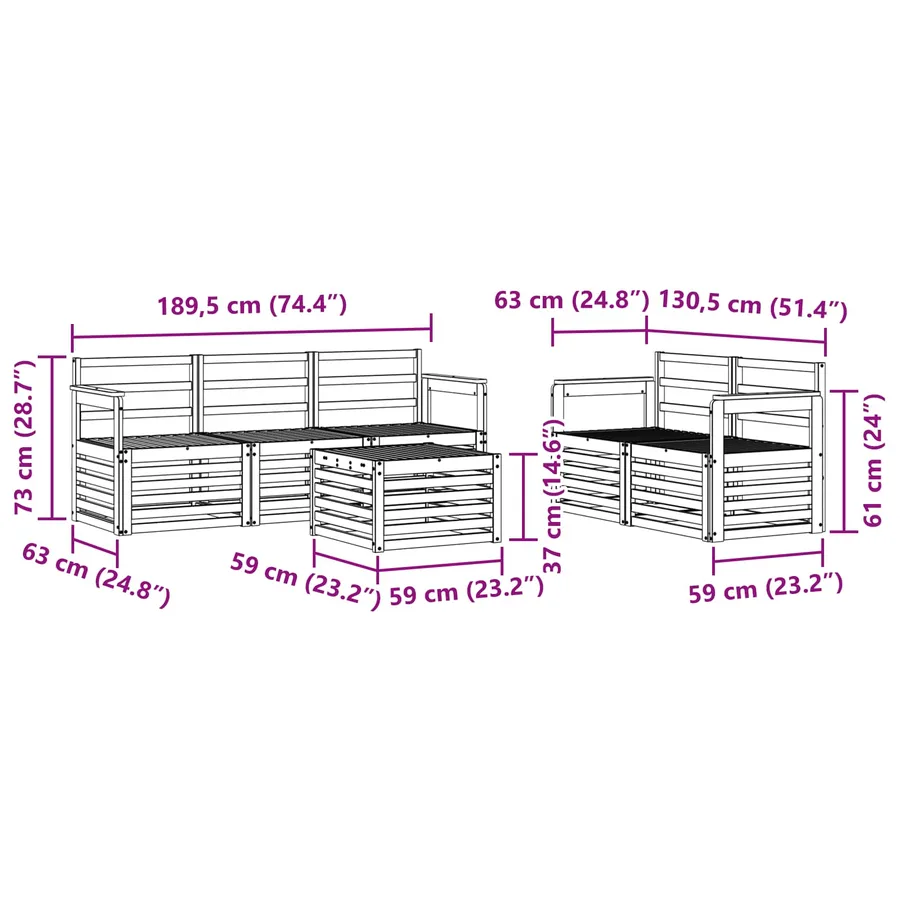 Ensembles de canapés 6 pcs Naturel Bois d'Acacia Massif - 9