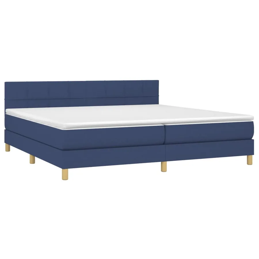 Sommier à lattes de lit et matelas et LED Bleu 200x200 cm Tissu - 3