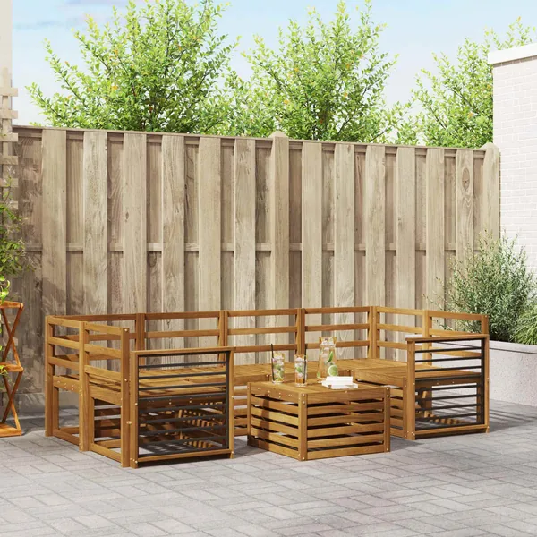 Ensembles de canapés 7 pcs Naturel Bois d'Acacia Massif