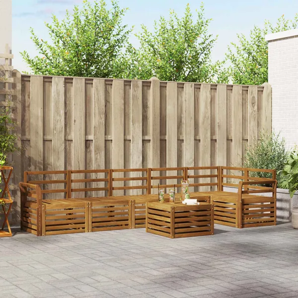 Ensemble de canapé d'angle 7 pcs Naturel Bois d'Acacia Massif