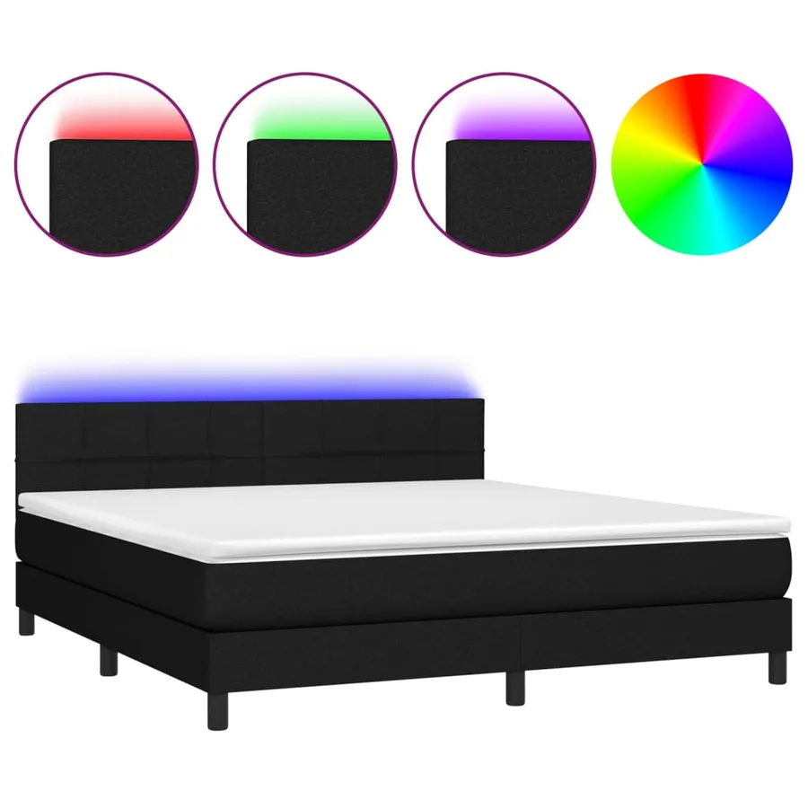 Sommier à lattes de lit avec matelas LED Noir 160x200 cm Tissu - 2