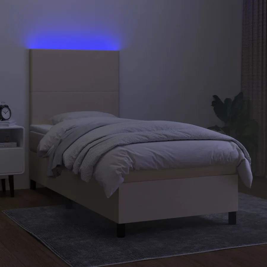 Sommier à lattes de lit et matelas et LED Crème 90x200 cm Tissu - 4