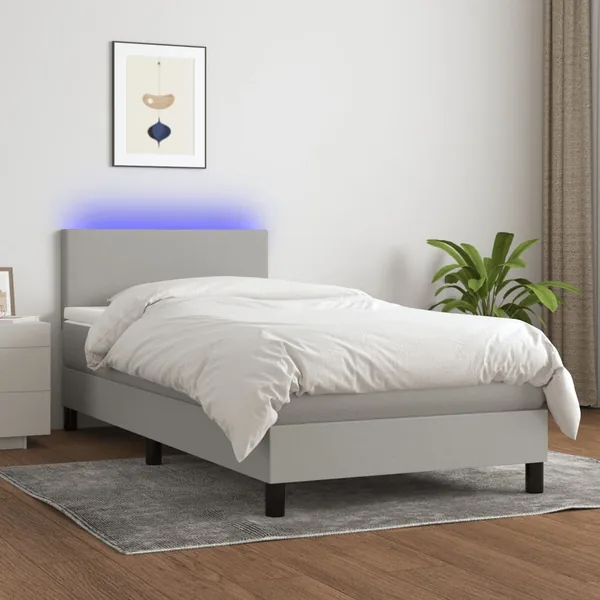 Sommier à lattes de lit avec matelas et LED Gris clair 80x200cm