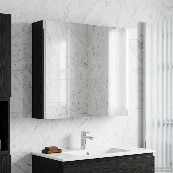 Armoire Miroir de Salle de Bain Chêne noir