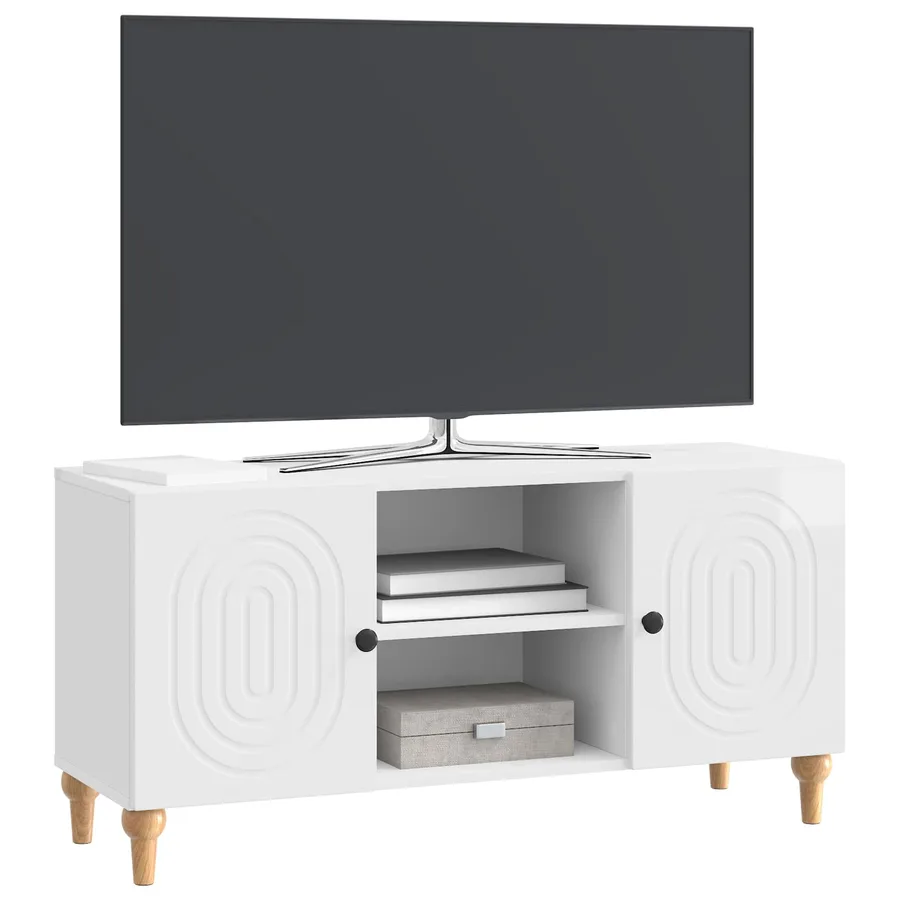 Meuble TV Blanc brillant 102 x 34,5 x 50 cm Bois d'ingénierie - 3