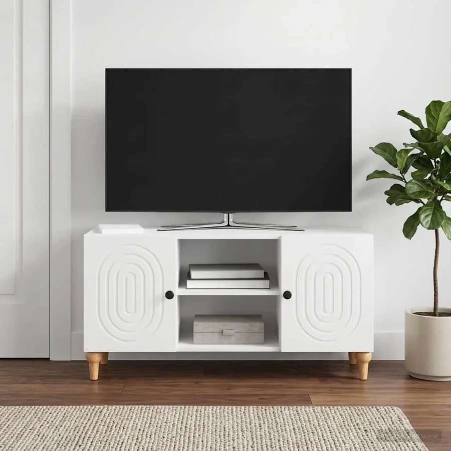 Meuble TV Blanc brillant 102 x 34,5 x 50 cm Bois d'ingénierie - 4