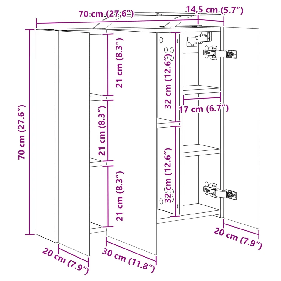 Armoire Miroir de Salle de Bain Chêne noir 70 x 14,5 x 70 cm - 13