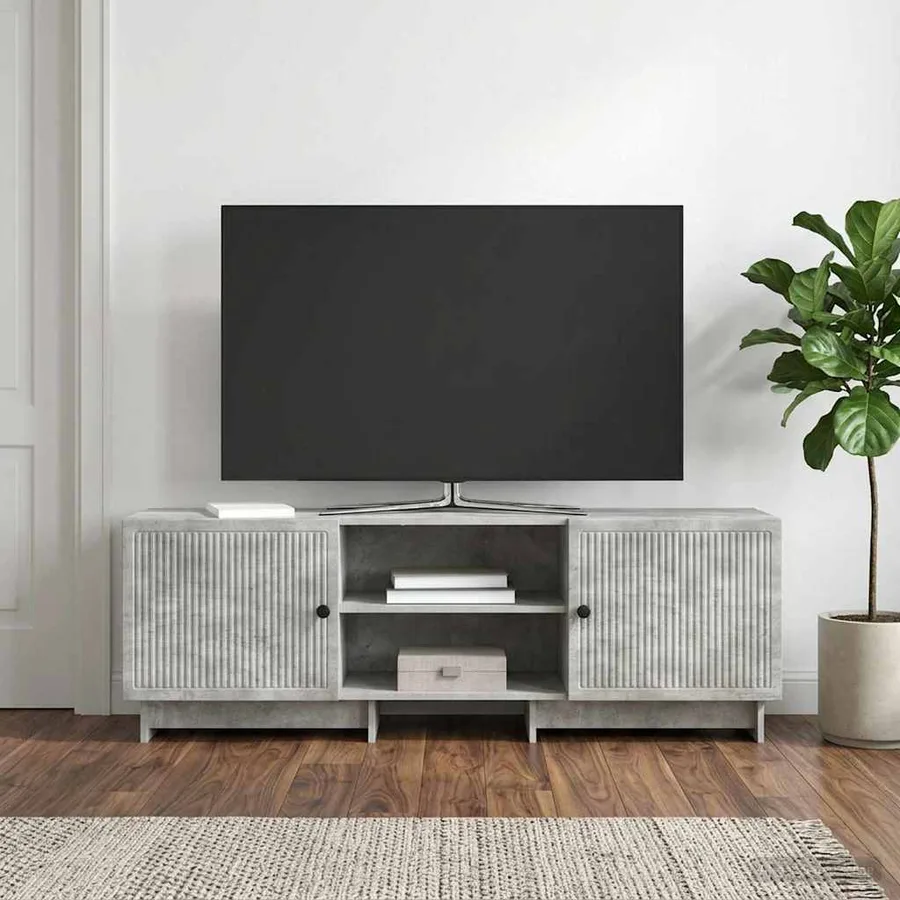 Meuble TV Gris Béton 150 x 31 x 50 cm Bois d’ingénierie - 4