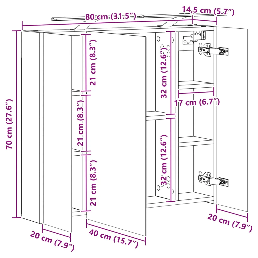 Armoire Miroir de Salle de Bain Blanc 80 x 14.5 x 70 cm - 13